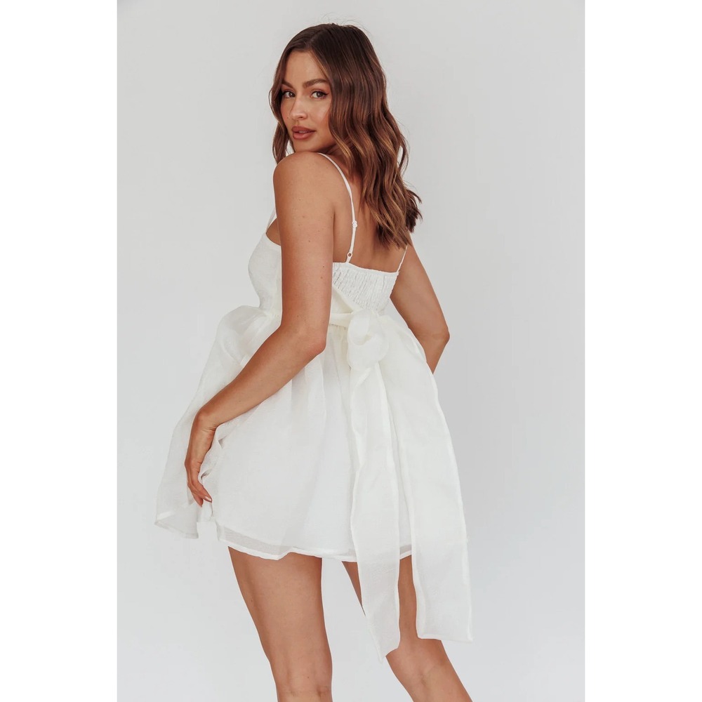Selfie Leslie Diaz Ivory‎ Shimmer Organza Bow Back Mini Dress SLID6553 Large NWT